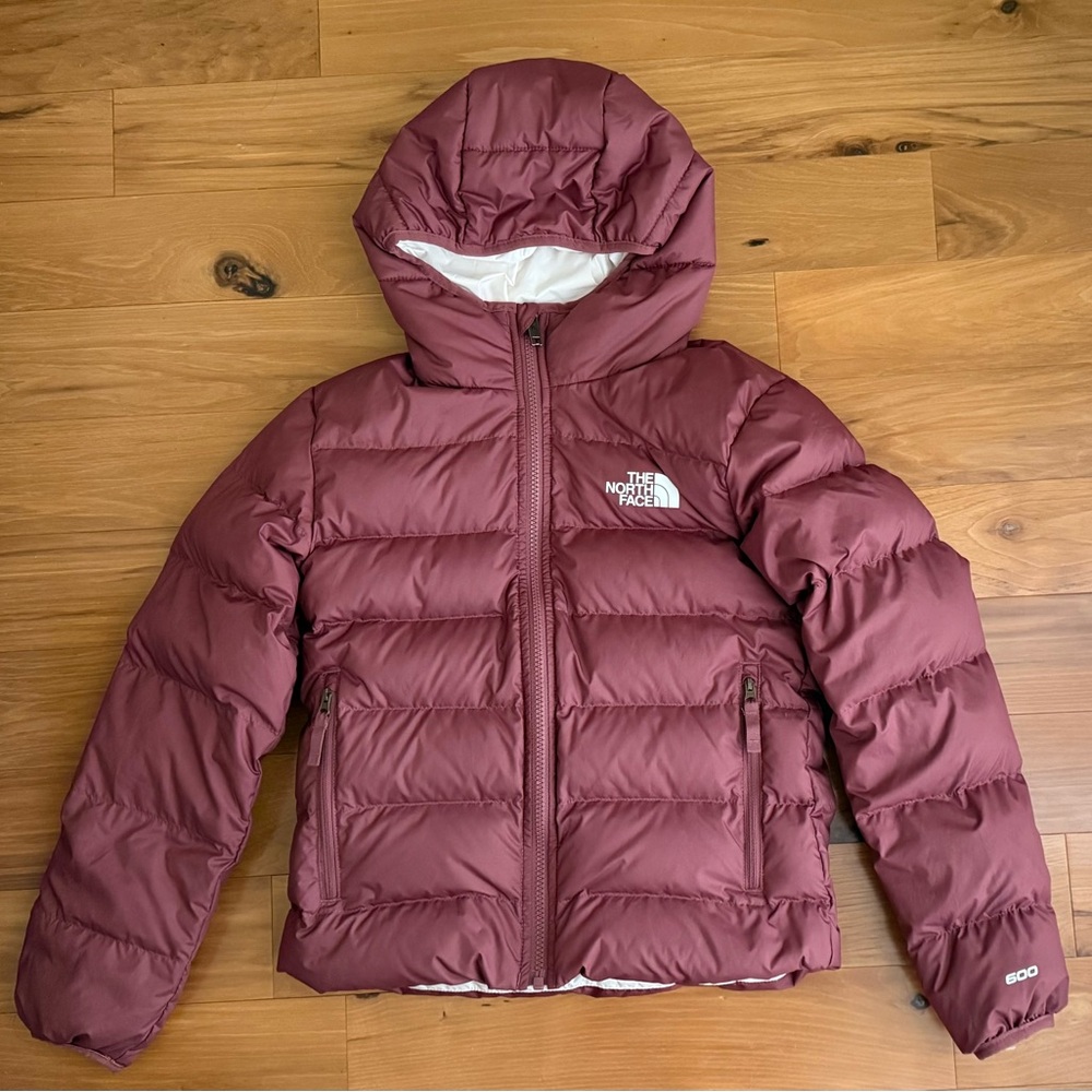 North Face 600 Reversible Hooded Kid Girls Down Jacket,Rose Mauve,White,M(10)US